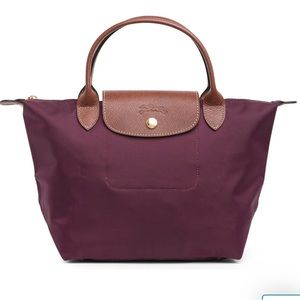 LongChamp Small Le Pliage Nylon Shoulder Tote in Plum